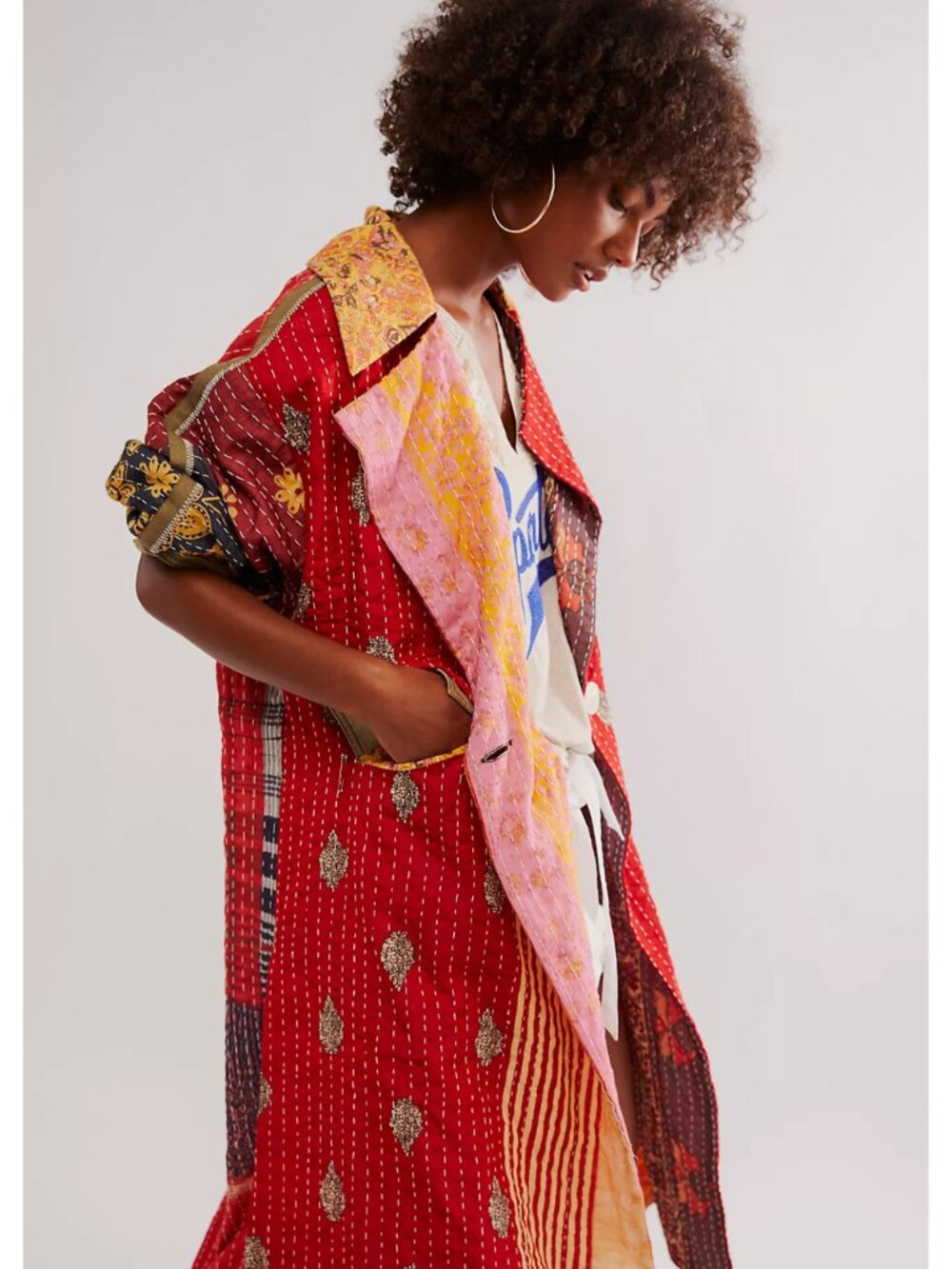 Free People Island Bright Patchwork Quilted Duster NWT Size M